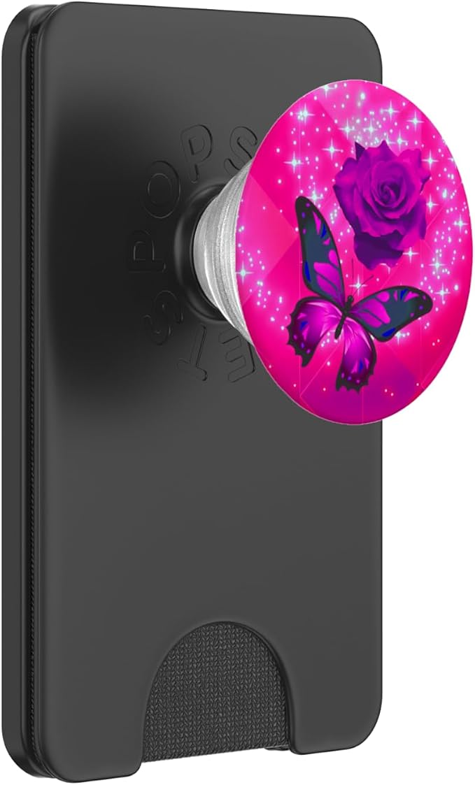 Hot Pink Butterfly Flower Rose Cell Phone Holder Grip Floral PopSockets Adhesive PopGrip