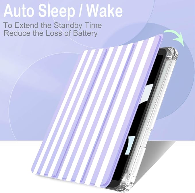 Feams Case for iPad mini 7 A17 Pro 2024/iPad Mini 6 2021 Slim Lightweight Trifold iPad mini 7 A17 Pro Case 8.3 Inch 2024 Clear Back Cover with Pencil Holder &amp Auto Sleep Blue Bow