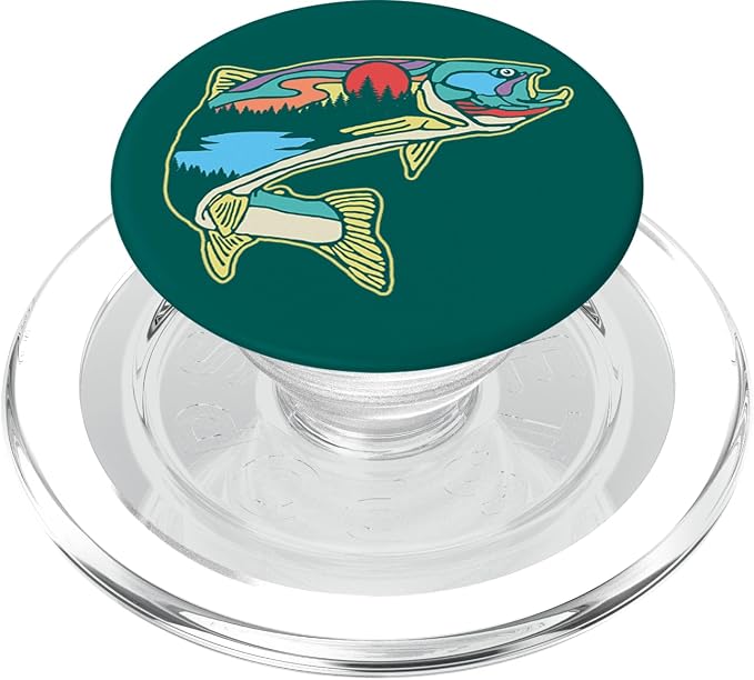 Nature Trout Illustration Vintage Fly Fishing Retro Design PopSockets Adhesive PopGrip