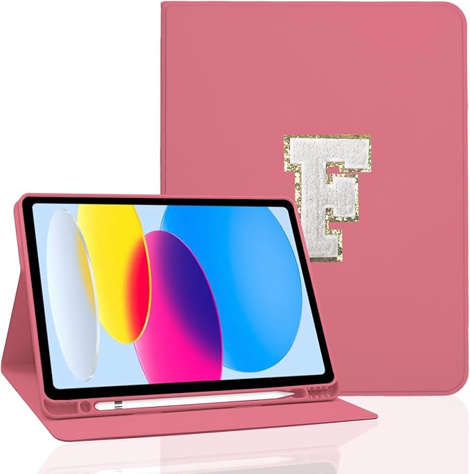 for iPad 9th Generation 10.2 Inch 2021/2020/2019 Case Initial Chenille Letter Suture Personalized for iPad 9th/8th/7th Generation Case with Auto Sleep/Wake Pencil Holder (Black A)