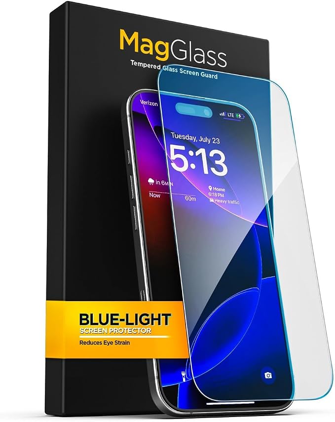 magglass Blue-Light Screen Protector Compatible with iPhone 14 Pro - Tempered Glass Bluelight Filter (Easy Applicator Included)