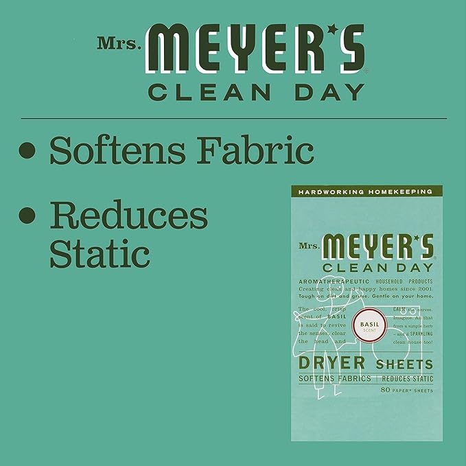 Mrs. Meyer's Clean Day Dryer Sheets, Basil Scent, (Pack of 3)