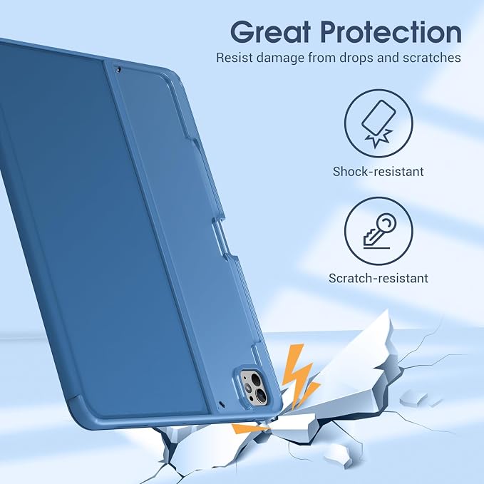 ProCase Clear Back Folio Book Case for iPad Pro 13 M5 / M4 Black | Hard Shell Protective Book Cover Built-In Pencil Holder Layout Convertible Tri-Angle Folio Stand