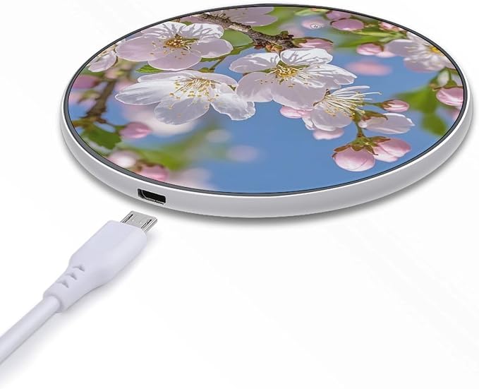 Japanese Cherry Blossom Wireless Charger Portable 10W Fast Wireless Charging Pad Compatible with Phone Ultra-Thin Charging Station Lightweight Charger Mat for Travel Home Office Desk