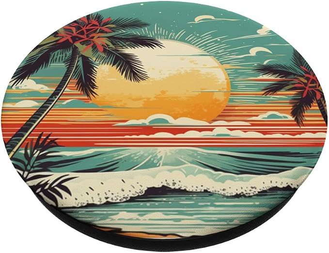 Retro Summer Palm Sun Beach Vacation PopSockets Adhesive PopGrip