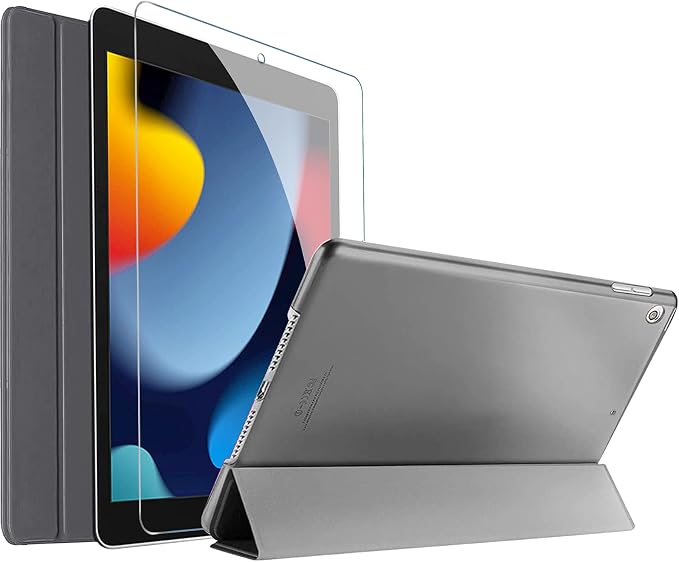ProCase iPad 10.2 Case 2021 9th Gen/ 2020 8th Gen/ 2019 7th Gen Case with Tempered Glass Screen Protector Slim Stand Hard Shell Protective Smart Cover for 10.2” iPad 9th/8th/7th Generation -Black