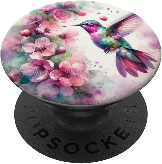 Pretty Hummingbird Floral Watercolor Pink Purple Graphic PopSockets Standard PopGrip