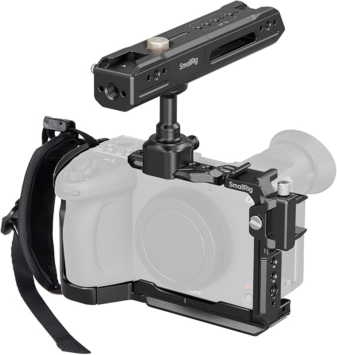 SMALLRIG Camera Cage Kit for Sony FX2, HawkLock Quick Release Cage with Top Handle, Wrist Strap and Cable Clamp for HDMI,Built in NATO Rail/QR Plate for Arca, Compatible with Original XLR Handle