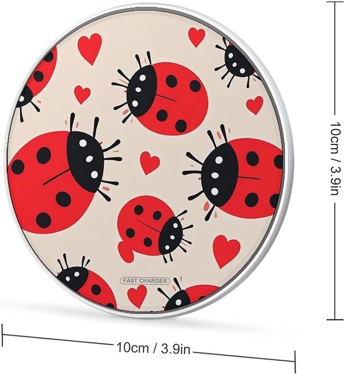 Ladybug Wireless Charger Portable Fast Charging Pad Lightweight Wireless Charging Pad 10W Slim Charging Station for Phone Charger Mat for Travel Home Office Desk