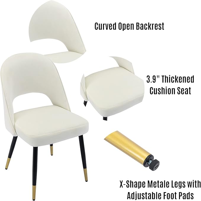 LukeAlon Classic Velvet Dining Chairs Set of 4, Upholstered Open Back Kitchen Chairs with Metal Legs Armless Side Chairs Mid Century Dining Chair for Dining Room, Beige