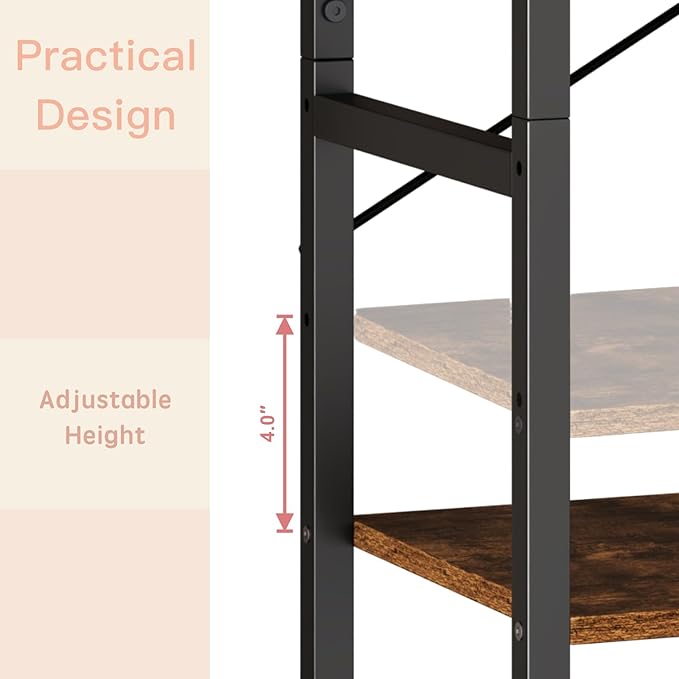 Book Shelf, Adjustable 4-Tier Tall Bookshelf, Wooden Bookcase Shelves for Bedroom, Living Room, Display Shelf for Home, Office, Kitchen, Standing Shelving Unit Storage Organizer BC-BR-4