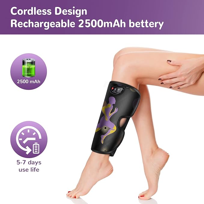 QUINEAR Rechargeable Leg Massager for Circulation and Pain Relief, Cordless Air Leg Compression System, Calf Massager Gift for Mom Dad Women Men FSA-HSA-Eligible