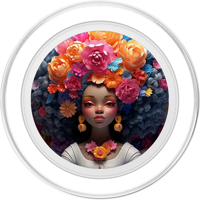 Proud Afro Queen Girl Floral Hair Melanin Black Women Pride PopSockets Adhesive PopGrip