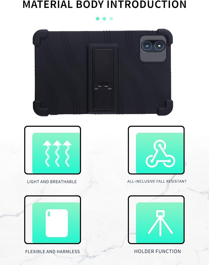 Case for Zuleisy E8A Android 15 Tablet 8.7 inch，WUNIAK Shock Proof Lightweight Stand Rubber Shell Protective CoverKids Friendly Soft Silicone Adjustable Stand CoverBlack