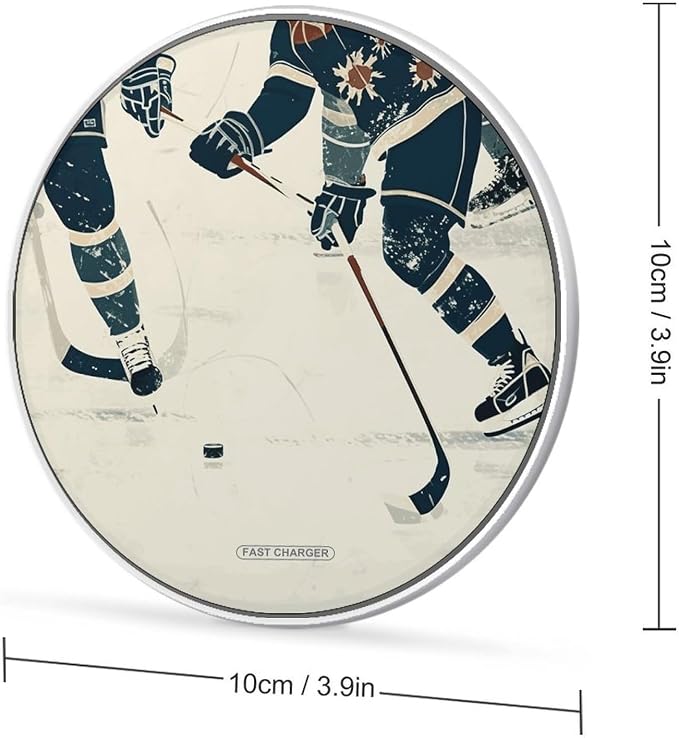Ice Hockey Pattern Wireless Charger with Aluminum Alloy Frame Qi Certified Fast Wireless Charging Pad 10W Charging Station Portable Phone Charger for All Wireless Charging Phone