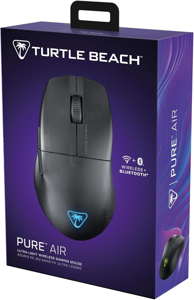 Turtle Beach Pure Air Wireless RGB Gaming Mouse, Ultra-Light 54g Ergonomic Design, 26000 DPI Optical Sensor, 125-Hour Rechargeable Battery, Dual Wireless + Bluetooth, Titan Optical Switches – Black