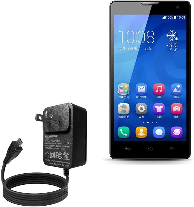 BoxWave Charger Compatible with Honor 3C 4G - Wall Charger Direct (15W) Rapid Charge Your Device with Built-in 3ft Cable