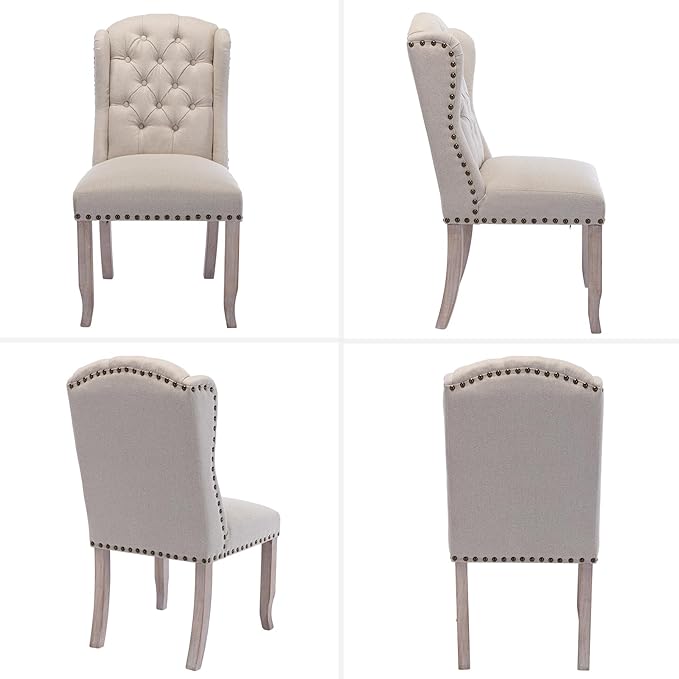 DUOMAY Modern Tufted Dining Chairs Set of 8, Linen Upholstered Dining Room Chairs Armless Guest Side Chair for Kitchen Dining Room, Wingback Accent Chairs with Solid Wood, Beige