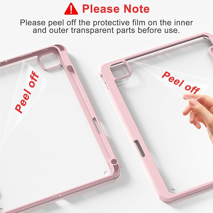 Clear Case for iPad Pro 12.9 inch 6th/5th/4th/3rd Gen 2022/2021/2020/2018 with Pencil Holder Lightweight Shockproof Trifold Stand Transparent Acrylic Back Cover Auto Wake/Sleep Black
