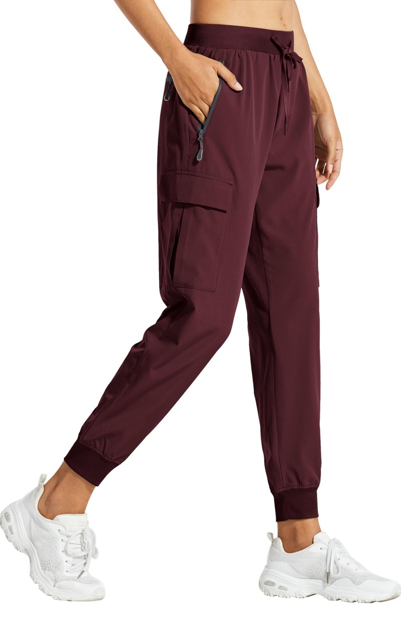 Libin Women's Cargo Joggers Lightweight Quick Dry Hiking Pants Athletic Lounge Casual Travel, Wine Red M