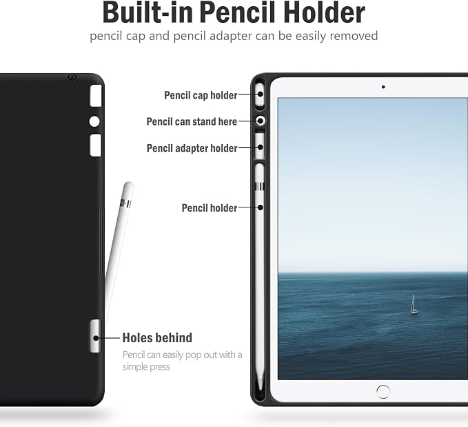 Antbox Case for iPad 9th Generation/iPad 8th/7th Generation 10.2'' Black | Built-in Pencil Holder Vegan Leather Auto Sleep/Wake