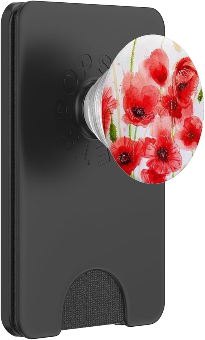Watercolor Red Poppy Flower on White Background Pattern Grip PopSockets Adhesive PopGrip
