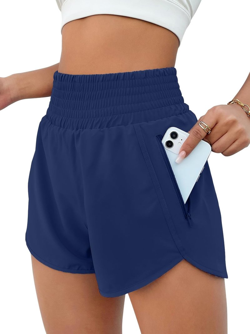 BMJL Women's Athletic Shorts High Waisted Running Short Pocket 2.5" Sporty Shorts Gym Elastic Workout Shorts(M,Deep Blue)