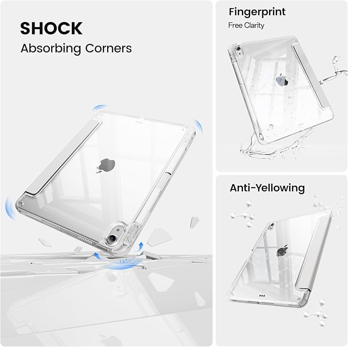 Clear Case for New iPad Pro 11 Inch Case M5/M4 2025/2024 (6th/5th Generation) Slim Shockproof TPU Cover with Pencil Holder Multi-Angle Stand &amp Auto Wake/Sleep (Black)