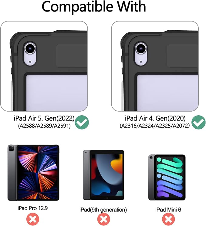 10.2 Waterproof Case Compatible with iPad 9th 8th 7th Generation 2021/2020/2019 Built-in Screen Protector with Strap Stand Pencil Holder Full Body Heavy Duty Protective Shockproof