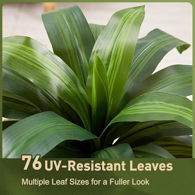 Artificial Dracaena Tree 6FT - Fake Tree with Brown Taper Planter & Pebbles - UV Resistant Faux Yucca Tropical Plant - Artificial Trees for Home Office Living Room Decor Indoor Outdoor
