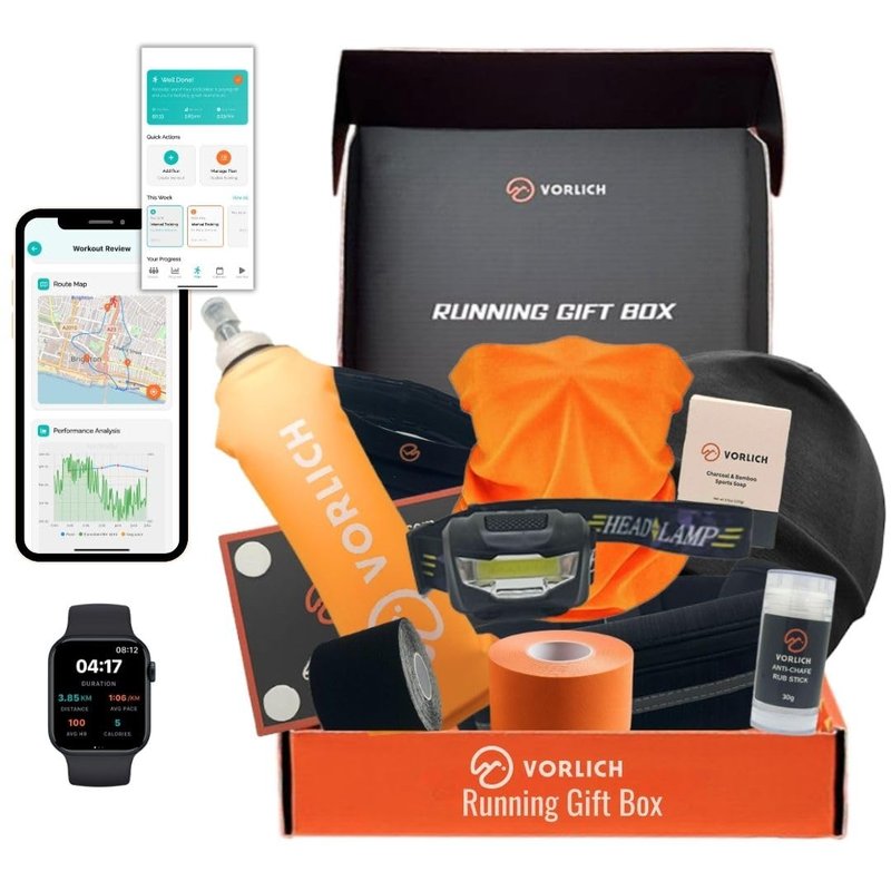 Vorlich® Running Gift Box, 13 Essential Items for Runners, Includes Run App, 8-Week Run Plan, Running Belt, LED Headtorch, Water Bottle & More