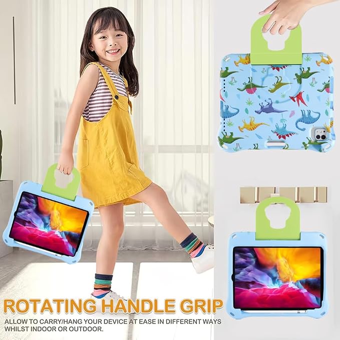 Dinosaur iPad Air 4 5 6 11 inch 2024 Case for Kid Boy Light EVA Kids Friendly iPad Air 4th 5th 6th Gen Case with Handle Kickstand Kids Pro Shockproof Full Cover Boy's Gift (KL) Blue