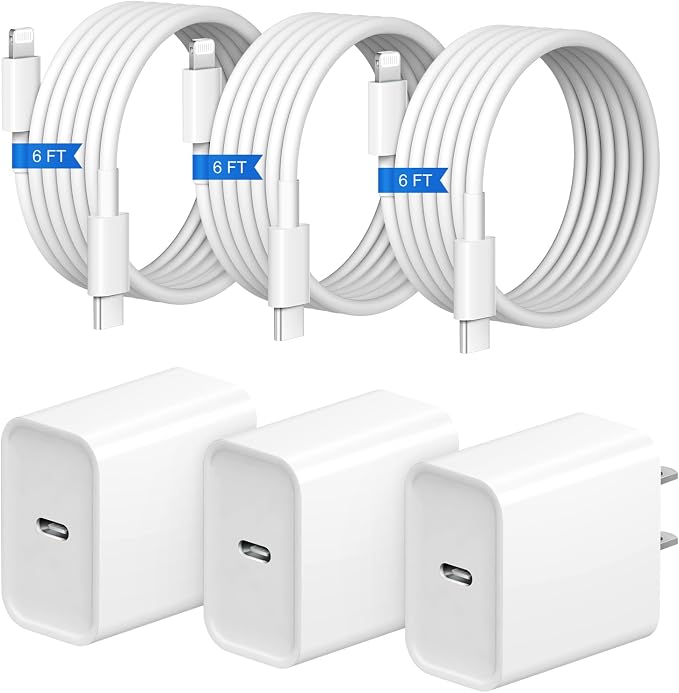 iPhone Charger Fast Charging 3+3Pack 20W USB C Charger with Lightning Cable | For iPhone 14/13/12/11/Pro/Pro Max/Mini/Xs Max/XR/X iPad