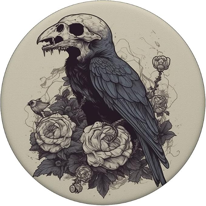 Dark Academia Crow Vintage Raven Roses Flower PopSockets Adhesive PopGrip