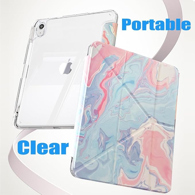 Slim Case for iPad Air 11 M4/M3/M2 &amp 10.9 5th/4th Gen Aqua Blue | Pencil Holder Multi-Angle Y Fold Stand Clear Acrylic Cute Cover Auto Wake-Sleep 2026/2025/2024/2022/2020