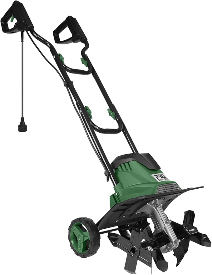 14" Electric Garden Tiller, 8.7" Tilling Depth Cord Cultivator with Foldable Handle & Adjustable Wheels for Soil Cultivation