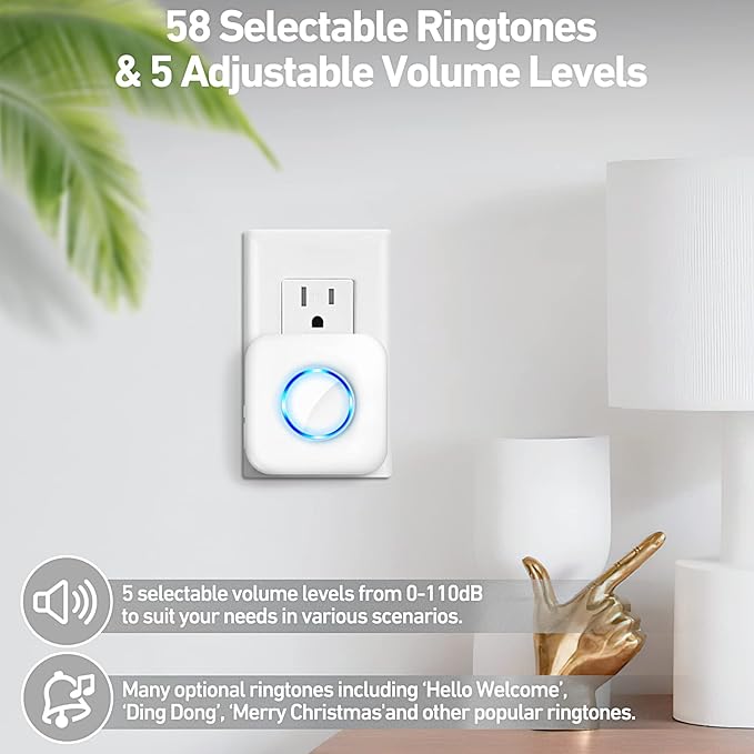 Door Chime, Satisure Wireless Door Open Contact Sensor Alarm Chime with 600 FT Range 58 Chimes 5 Volume Levels LED Indicators (2 Receivers & 2 Sensors)