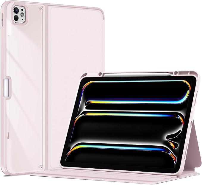 ProCase Clear Back Folio Book Case for iPad Pro 13 M5 / M4 Black | Hard Shell Protective Book Cover Built-In Pencil Holder Layout Convertible Tri-Angle Folio Stand