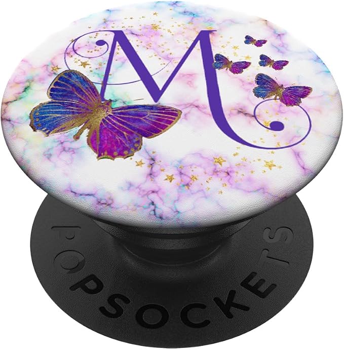 Purple Butterfly Letter M Initial Personalized Monogram PopSockets Adhesive PopGrip