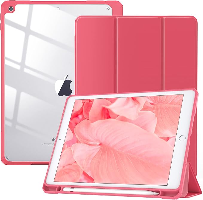 TiMOVO Case for iPad 9th/8th/7th Generation 10.2 inch Black | Pencil Holder Slim Trifold Stand Protective Cover Clear Transparent Back Shell Auto Wake/Sleep