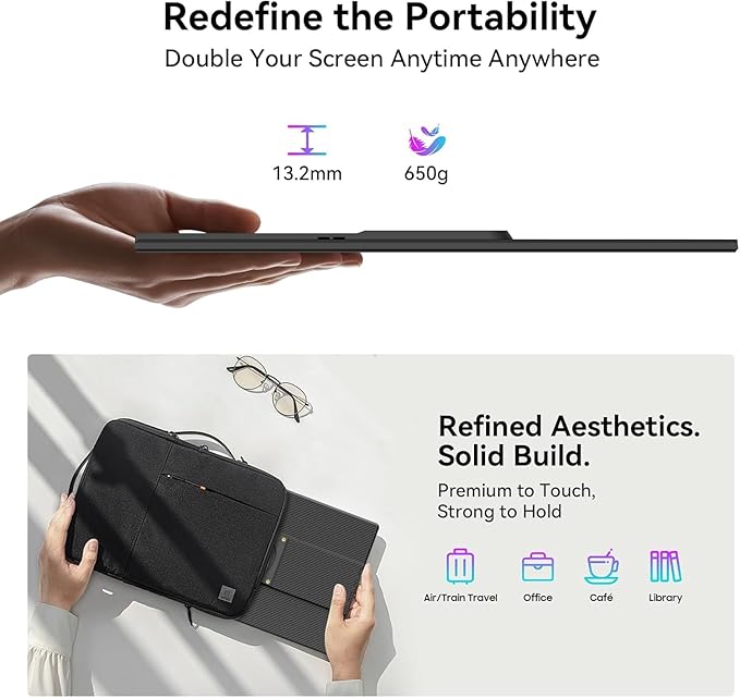 Blackview Laptop Screen Extender, 360° Rotating Detachable Stand/VESA Support, FHD 1200P IPS Portable Monitor, Plug & Play with HDMI/USB-A/Type-C, Compatible Win/Mac/Android
