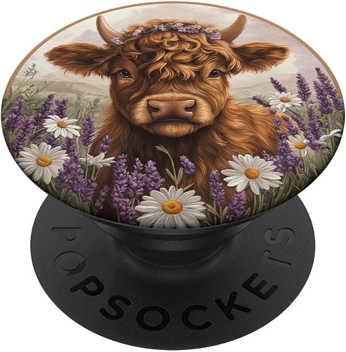 Highland Cow Floral Scottish Cow Watercolor PopSockets PopGrip for MagSafe