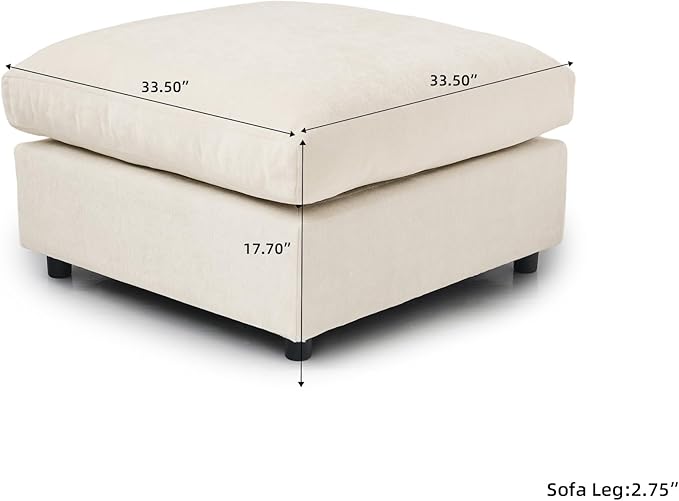 JACH Modern Ottoman Seater for Living Room, Cushion Covers Removable, Minimalist Footstool, Breathable Ottomans for Living Room, Apartment (Beige)