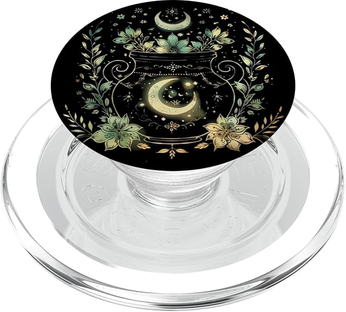 Vintage Witchy Wicca Witch Cauldron Crescent Moon Witchcraft PopSockets PopGrip for MagSafe