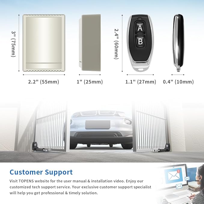 TOPENS HLR01 HomeLink Compatible Universal Receiver with Remote Control Transmitter for Automatic Swing Sliding Gate Opener Garage Door Opener, Security Gate Operator Accessory