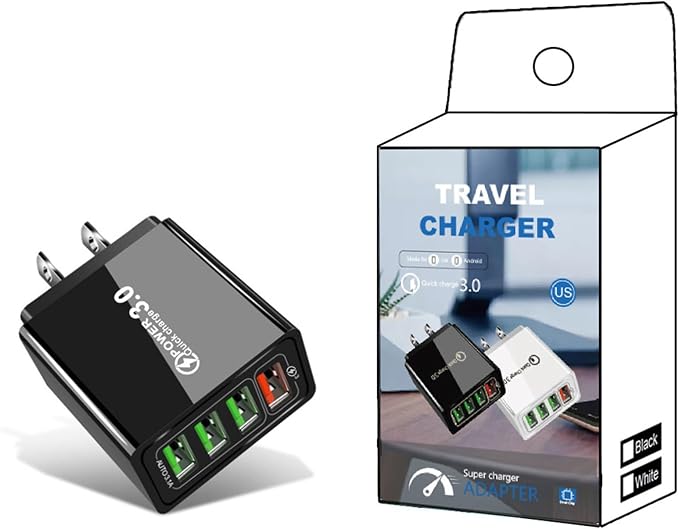 2 Pcs Hyper Charge Pro Hyper Charge Pro Charger HyperChargePro 4-Port Quick Charge 3.0 Hub with Temp Control &amp Fast Charging USB Plug Fast Charging (Black+Black)