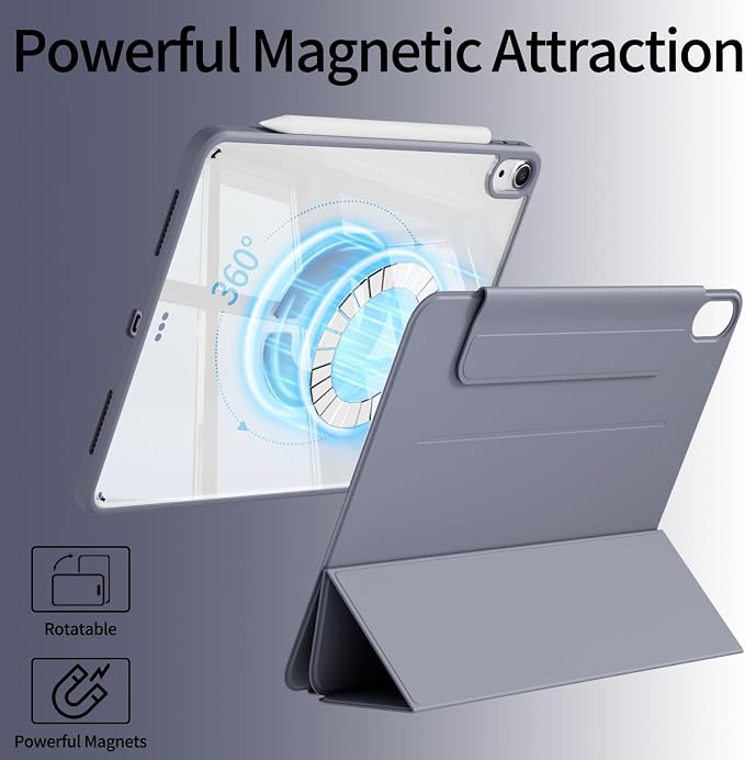 Hybrid Case for iPad A16 11th/10th Generation 11/10.9 with Clasp | 2025/2022 Magnetic Detachable Trifold Stand Portrait/Landscape Angle Clear Protective Case Auto Wake/Sleep Black