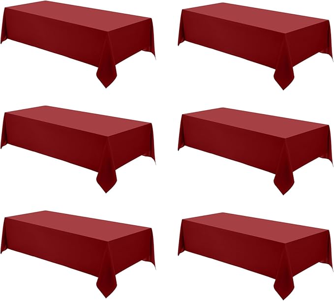 Rectangle Tablecloths 90x132 Inch 6 Pack Red Tablecloth for 6ft Washable Decorative Linen Polyester Table Cloths for 8ft Dining Table Banquets Buffet Parties and Wedding