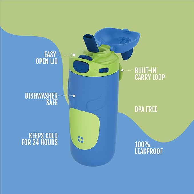 Ello Ellies 12oz Vacuum Insulated Stainless Steel Kids Water Bottle with Straw and Built-in Carrying Handle and Leak-Proof Locking Lid for School Backpack, Lunchbox and Outdoor Sports, Dog (Pack of 6)