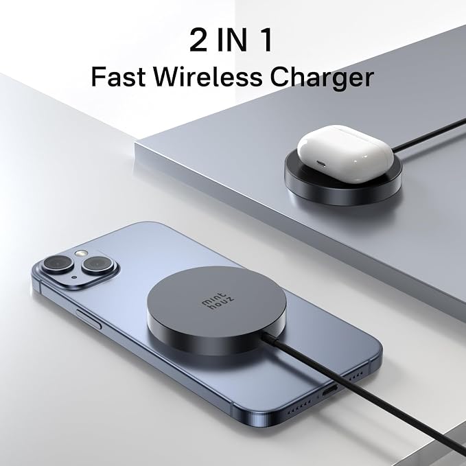 Minthouz 15W Fast Magnetic Wireless Charger Mag Safe Charging Pad Compatible with iPhone 17 Pro Max/17 Pro/17 iPhone 16/15/14/13/12 Series AirPods Qi-Enabled Devices (Black)